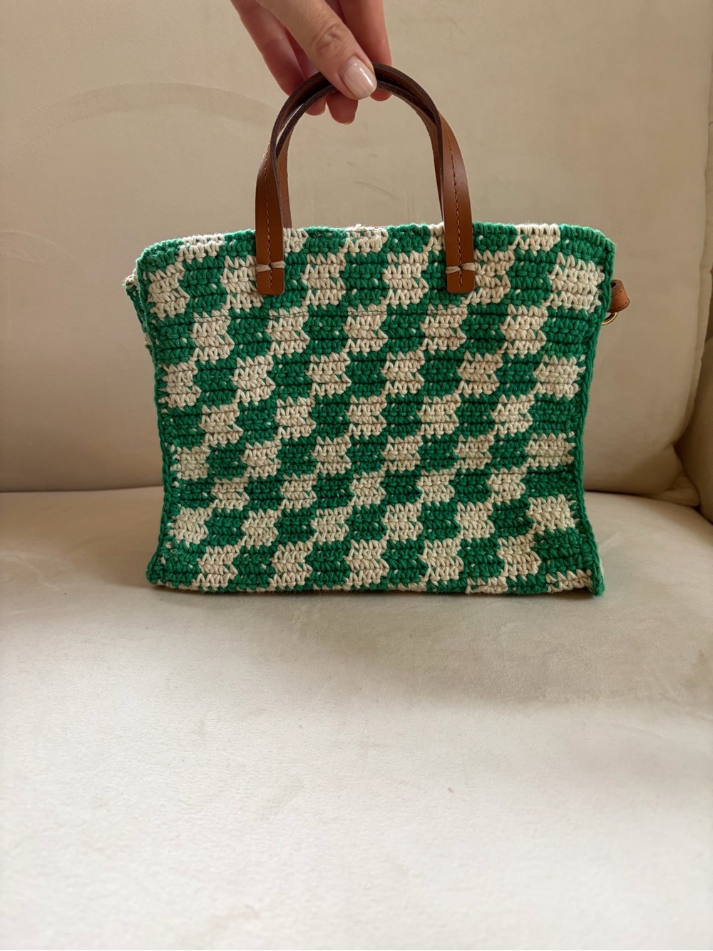 Clare V. Petit Simple Tote in Green & Cream Crochet - Picture 7 of 9